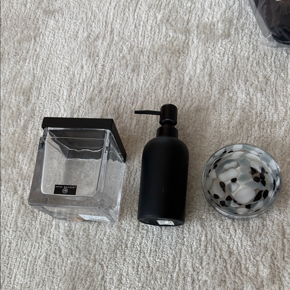 CB2 Black and Clear Bath Accessory Set
